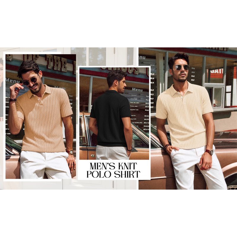 Men's Casual Polo Shirt Summer Short Sleeve Golf & Beach Knit Top