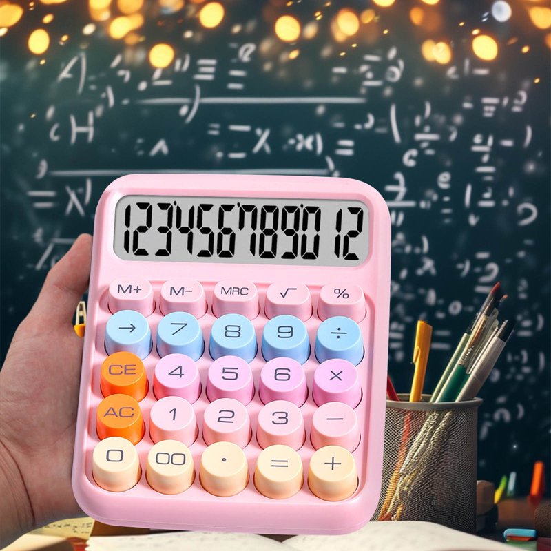 12 Digit Desktop Calculator with Large LCD Display and Big Buttons - Pink