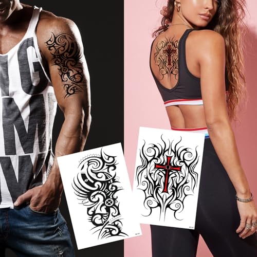 8-Sheet Waterproof Temporary Tattoos - Large Realistic Body Art for Men Women - Premium Fake Tattoo Stickers for Concerts & Beach Parties