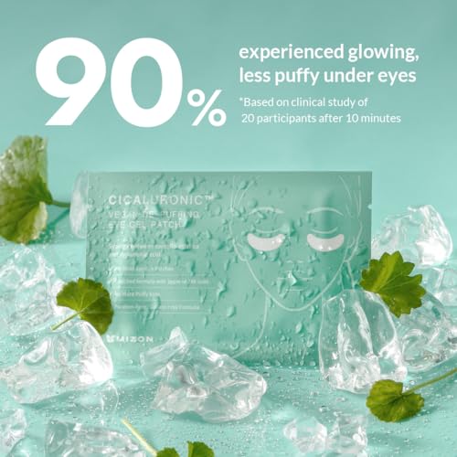 MIZON Cicaluronic Vegan De-puffing Eye Gel Patch, 24K Gold & Cica Under Eye Mask, Reduces Puffy Eyes, Dark Circles and Wrinkles Excellent for on the Go Package (21 pairs)