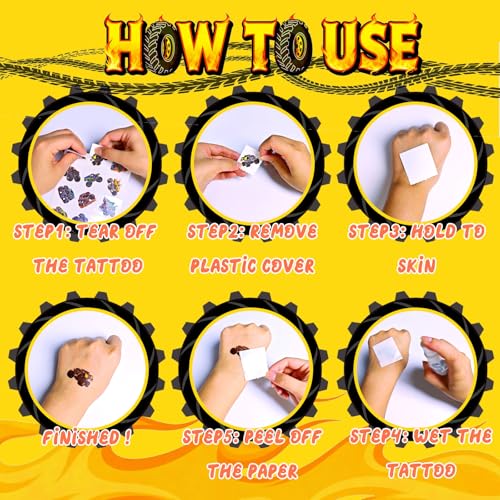 120 PCS Monter Truck pre-Cut Temporary Tattoos for Kids | Monster Truck Themed Birthday Party Favors, Decorations, Supplies; Fake Tattoos Sticker for Goodie Bags Stuffers (Multiple)