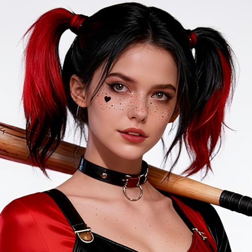 HQ Joker Freckles Face Tattoo - Black & Red Temporary Tattoos with Sinister Smiles | Waterproof Face Makeup for Halloween Costume, Zombie Party & Prisoner Cosplay (8 Sheets)