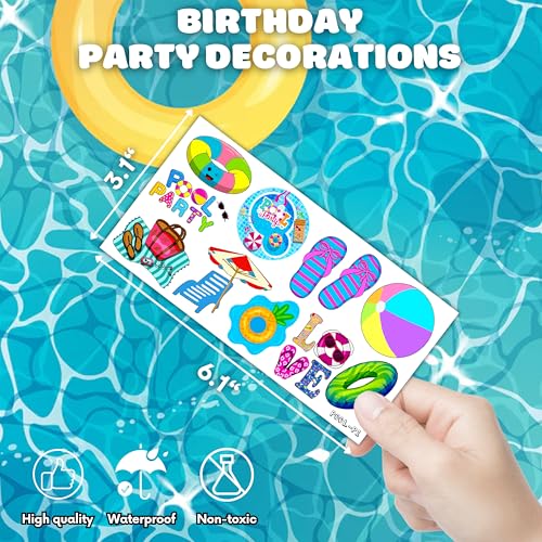100 PCS Summer Pool Temporary Tattoos Birthday Party Decorations Favors Supplies Beach Balls Floats Swimming Pool Funny Items Decor Stickers For Girls Boys Gift School Prizes Rewards