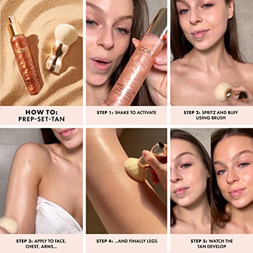 ICONIC LONDON Prep-Set-Tan Glow | Shimmering Self Tanning Facial Mist with Hyaluronic Acid, Cruelty-Free, Vegan Makeup, 2.53 Fl oz