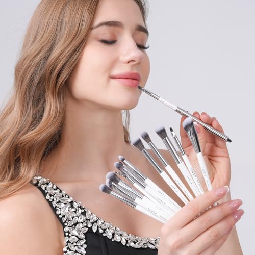 LORYP Makeup Brush Set Professional Soft Synthetic Vegan Luxury Cosmetic Brushes for Face & Eye White 20 Pcs