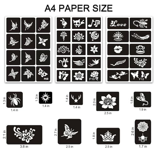 20 Sheets Temporary Tattoo Stencils for Women Girls and Kids, 727 PCS Henna Tattoo Stencil Kit,Temporary Indian Arabian Glitter Airbrush Tattoo Stencils for Face Body Paint DIY