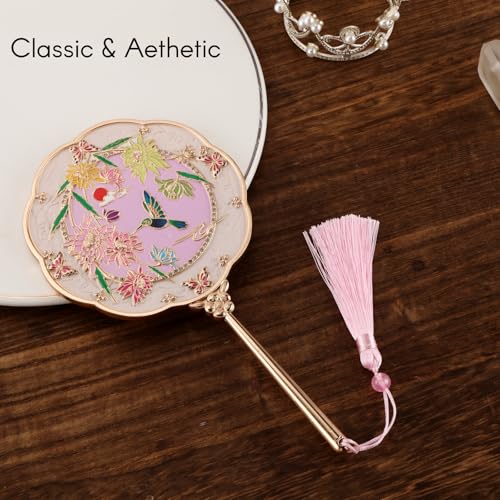 Hand Mirror, Handheld Mirror with Hummingbird Embossed Patterns, Elegant Metal Hand Craft Makeup Mirror, Beautiful Gift Value, Compact and Portable (Hummingbird Gold)
