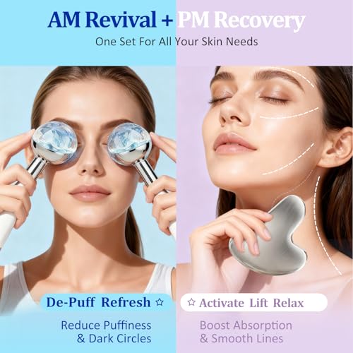 Ice Roller for Face &Gua Sha Facial Tools, Stainless Steel Ice Roller for Depuffing, Lymphatic Drainage, Fine Lines&Collagen Boost on Face&Body, Valentines Day Gifts for Her/Him, at Home Spa