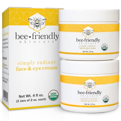 BeeFriendly Organic Face and Eye Cream, USDA Certified Organic Facial Moisturizer, All In One Natural Face, Eye, Neck, Decollete Cream Reduces Wrinkles & Lines, 4 oz - (2 Jars in a box)
