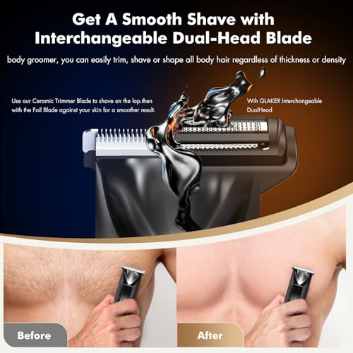 Body Hair Trimmer for Men, Manscape Ball Trimmer, 2-in-1 Body Pubic Hair Groomer and Groin Hair Shaver -Dual-Head Electric Razor for Men