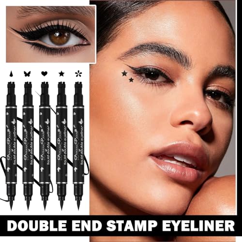 5 PCS Black Liquid Winged Eyeliner Stamp Pen Makeup Tools,Double-side Eyeliner Stamps Pencil Set,Waterproof & Long Lasting Smudgeproof Eye Liner Stencil Tattoo Pens for Women