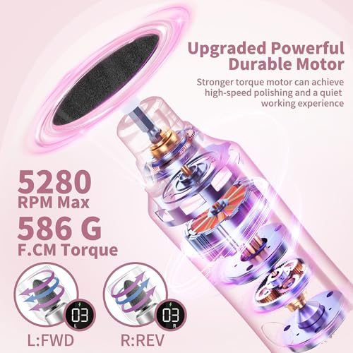 Electric Nail Drill Kit, Cordless Manicure Pedicure Kit with Memory Modes, 15 Speed Portable Nail Drill Machine, Callus Remover with 25Pcs Sandpaper Discs,Hand Foot Care Tool for Thick Nail Toenail
