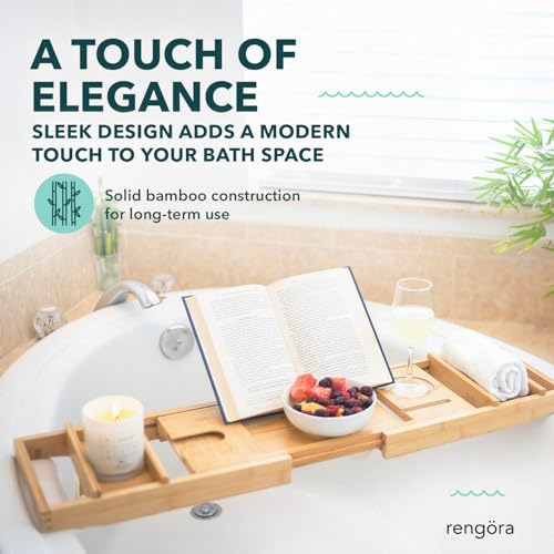 Expandable Bamboo Bath Tray for Tub ? 43" Wooden Bathtub Caddy with Shelf ? Spa Bathroom Decor & Accessories for Women ? Bathtub Tray for Relaxation & Storage