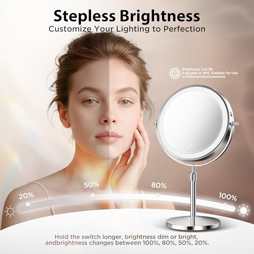 Makeup Mirror, 1X/30X Magnification with 3 Level LED Lights, 5000 mAh Rechargeable Double Sided 9¡± Magnifying Mirror with 360¡Æ Rotation, Perfect for Precision Grooming and Makeup, Women Gift