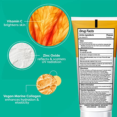 TruSkin Mineral Sunscreen SPF 30 for Face - Zinc Oxide Broad Spectrum Protection with Squalane, Vitamin C & Marine Collagen - Reef-Safe Mineral Face Sunscreen for Sensitive Skin, 1.7 fl oz