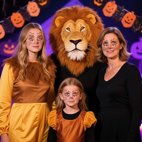 Lion Face Tattoos Stickers Glitter Face Jewels Cute Animal Temporary Tattoo for Adult Kids Makeup Birthday Halloween Cosplay Party Decoration Supplies 2Pcs (11-lion)