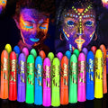 Glow in The Dark Face Body Paint, Glow In The Dark Under UV Black Light Sticks Makeup Neon Face Painting Kits for Adult Halloween Festival Accessory Glow Party Supplies (24)
