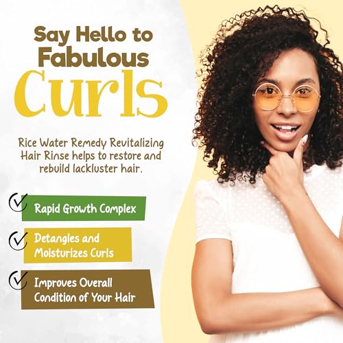 Curly Chic Rice Water Remedy Revitalizing Hair Rinse - Anti-Breakage & Strengthener, Ayurvedic Herbs, Nourishing Conditioner for All Hair Types - Sulfate, Paraben & Mineral Oil Free - 8 fl oz