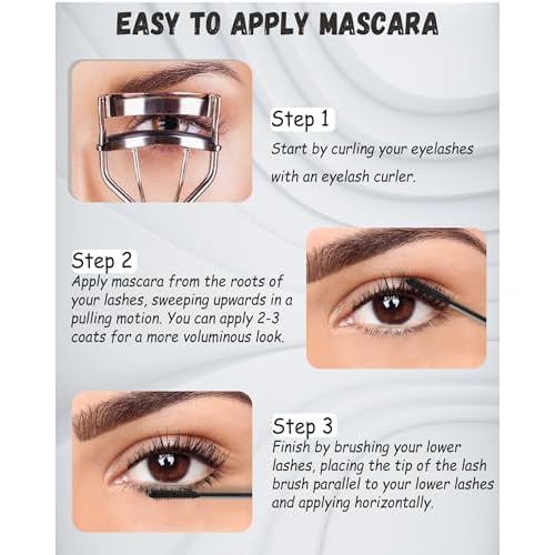 Mascara for Older Women 60 Plus, 2PCS Black Waterproof Mascara Volume and Length for Mature Women, Lengthening - Thin Long Lasting No Clumps Volumizing Mascaras Primer Ideal for Sensitive Eyes 01