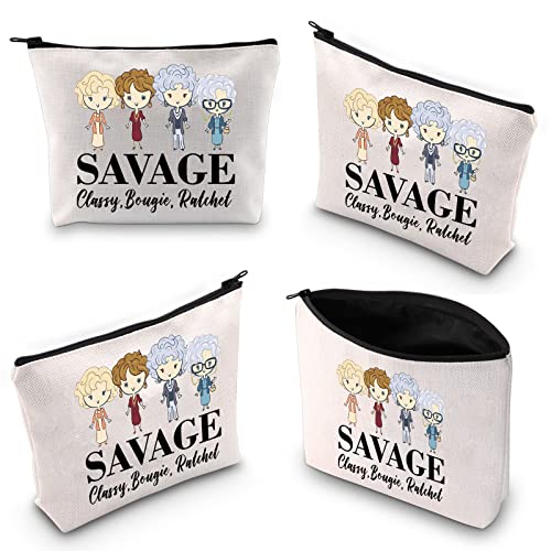 G2TUP Girl Power Gift Women Empowerment Gift Feminist Gift She Is Strong Fierce Brave Full Of Fire Cosmetic Bag and Travel Make Up Pouch With Zipper (Strong Fierce Brave White Bag)