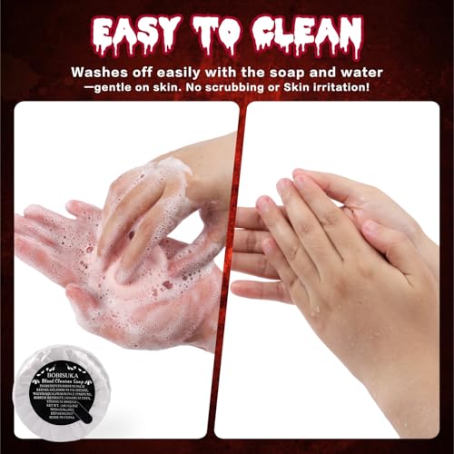 BOBISUKA 5PCS Halloween Fake Blood Kit ? Dripping Fresh Blood, Dark Spray Blood, Coagulated Gel, Cleansing Soap, Stipple Sponge ? Realistic Washable SFX Makeup for Zombie, Vampire Monster & Cosplay