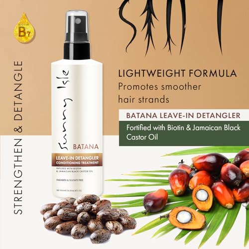 Sunny Isle Batana Leave-In Detangler Conditioning Treatment 8oz Infused with Biotin and Jamaican Black Castor Oil