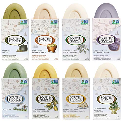 South Of France Natural Body Care Triple Milled Large 6OZ Bar Soap (Variety Pack 1, 8 Bars)