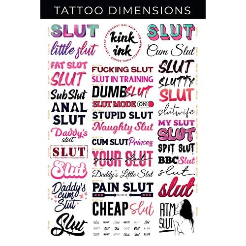 34 x "Slut" Temporary Tattoo Kinky A4 Sheet