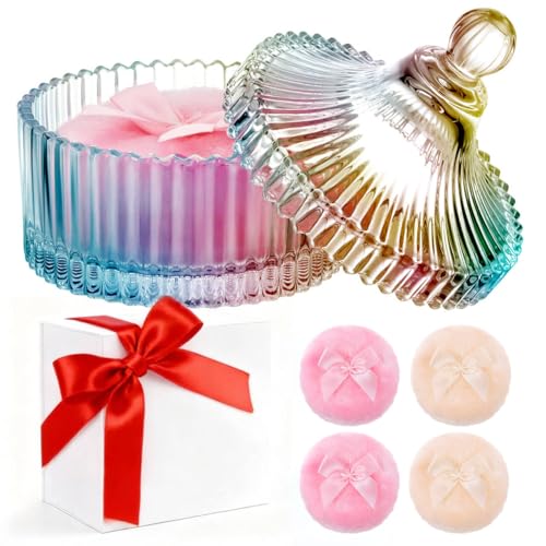 5 Pcs Extra Large Body Powder Puff and Container Set ? 5.43" Oversize Crystal Powder Container | 3.54" Ultra-Soft Velour Puff, Washable & Reusable, Ideal for Face/Body Glitter & Wet/Dry Makeup