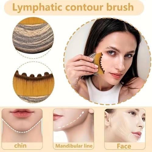 Lymphatic Contour Face Brush Set with Sandalwood Gua Sha Massager Tool Ergonomic Sculpting Drainage Claw Comb Head Chin Neck Jawline Eyes Fits Skin Relieve Fatigue Puffiness