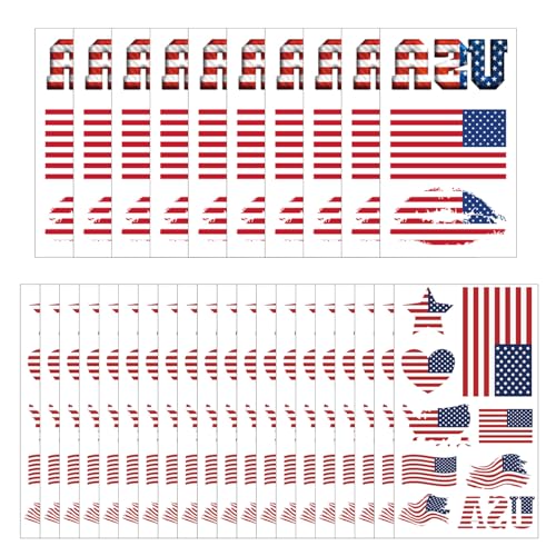 190 pcs (30 sheets) American Flag Tattoos, VEINARDYL Waterproof Sweat USA Temporary Tattoo, Sports National Flag Removable Face Tattoo Stickers for Men Women