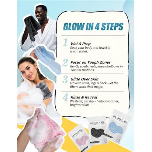 BLISSALRK Exfoliating Shower Towel 48",Premium Scrub Wash Cloth for Body Face, Exfoliating Washcloth for Men and Woman (1, Black+Pink)