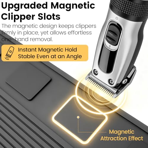 Magnetic Barber Mat for Clippers - Professional 4-Slot Tool Organizer Station with Strong Magnet, Non-Slip Flexible Silicone Mat for Barber Shop & Salon Accessories