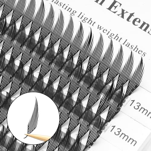 Premade Anime Manga Lashes Extension, Comic Spire Volume Lashes 0.07 C/D Curl Wispy Matte Black Lash Extensions (MHTJ-0.07-C-MIX-8MM-15MM)