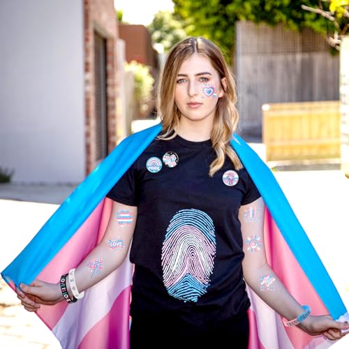 80 Pcs Transgender Pride Accessories,48 Trans Pride Temporary Tattoos 16 Badge Pins Buttons and 16 Silicone Bracelets Wristband Bulk for Trans Pride Month Parade Celebration Party Favors