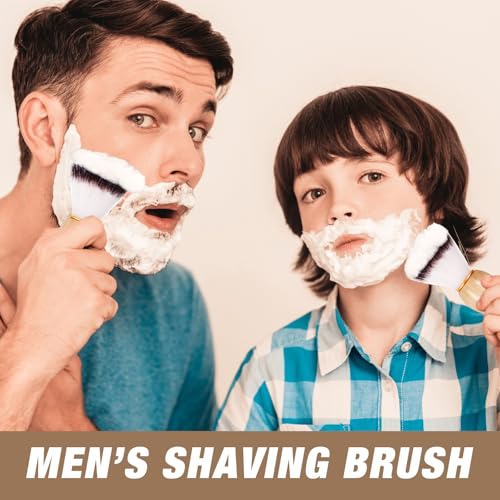 2 Pack Men Shaving Brush,Wet Shave Using Cream & Soap Synthetic Hair Tool with Hard Wood Handle Synthetic Travel Paint Brush for Men Valentine Gifts Hair Salon Tool Home(Brown,Classic)