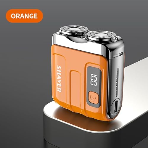 MINI Men's Electric Shaver, Digital Display for Car Use, Wireless Charging, Long Battery Life, Wet/Dry Shaving, Portable Shaver, Light Orange