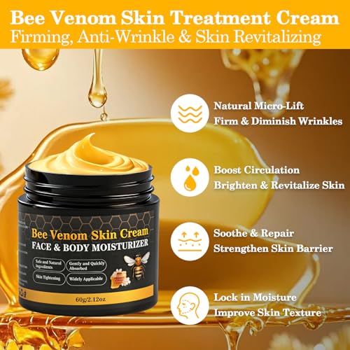 2PCS Bee Venom Skin Cream, Natural Ingredients Non-Irritating Bee Venom Joint Cream, Wrinkle Lift & Firming, Reduces Blemishes, For Face & Full Body, 2 * 60g