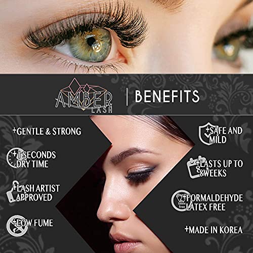 Amber Lash, S Glue 10ml for Professional Eyelash Extension, 1-Second Dry time, Up to 8 Weeks Bonding, Strong Strength, Carbon Black Adhesive for Salon Use, Latex Free and Formaldehyde Free