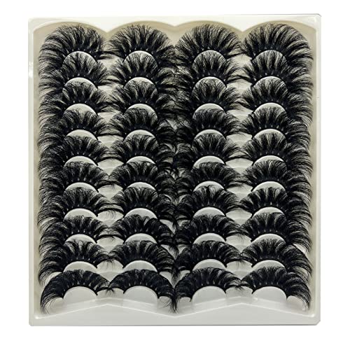 25MM Lashes Mink Fluffy Long 20 Pairs Dramatic 3D Mink Lashes Pack, Reusable 5D Thick Long 25 MM False Faux Mink Eyelashes Bulk