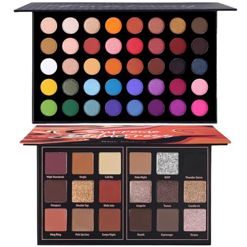 Prism Makeup 40 Colors Vibrant Rainbow Eyeshadow Palette with 18 Colors Dark Brown Rusty Smokey Eyeshadow Palette