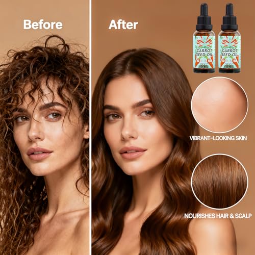 3Pack Carrot Seed Oil, Pure Unrefined Cold Pressed Daucus Carota Moisturizer for Hair Skin and Nails, Carrot Seed Moisturizer with Caratone for Face and Lip Care, Body Massage oil