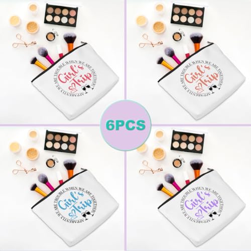 6 Pcs Girls Trip Gifts Girls Weekend Makeup Bag Girls Trip 2026 Gifts Favors Summer Gifts Cosmetic Bag Toiletry Bag Zipper Pouch Weekender Bags for Women Girl Friendship Bachelorette Party Birthday