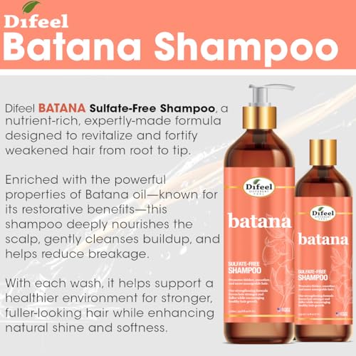 Difeel Batana Shampoo 12 Ounces - Strengthening Sulfate Free Shampoo for Thicker, Smoother and more Manageable Hair