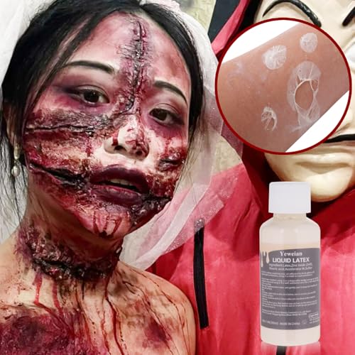Liquid Latex Scar Wax SFX Makeup Kit with 6 Color Bruise Wheel Face Body Paint+Fake Blood Splatter Spray+Squirt Blood+Coagulated Blood Gel+Spatula Sponges for Halloween Fake Scars Wounds Burns