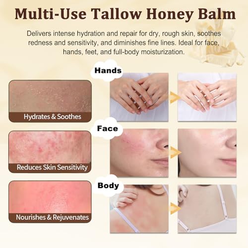 Beef Tallow for Skin, Organic Grass-Fed Beef Tallow Balm with Row Honey, Tallow and Honey Balm, Tallow Face Moisturizer for Face Body, Natural Formula for Dry & Sensitive Skin (2 OZ, Citrus)