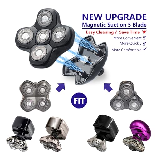 New Upgrade 5 Head Shaver Replacement Heads for Skull Shaver, Pitbull, Palm and Butterfly Kiss Shavers