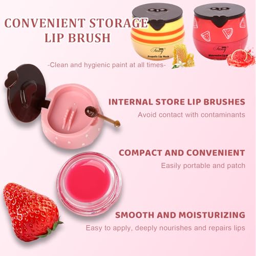 3 Pcs Bee Balm,Honey Strawberry Watermelon Bee Lip Balm Honey Pot,Moisturizing Lip Mask Overnight,Hydrate Repair Prevent Dry Cracked Lip Care (Honey+Strawberry+Watermelon)