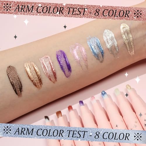 4 Colors Shimmer Liquid Eyeshadow, Glitter Liquid Eyeshadow with Brush, Long Lasting Brightener Eyeshadow Makeup, Sparkle Eyeshadow Stick for Lip and Cheek (1234#)