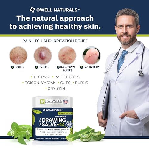 Owell naturals Chickweed Drawing Salve with Aloe Vera for boils, Cyst, Splinters, Poison Ivy/Oak, Skin Disorder, Irritations, Burns, Minor Cuts, Dry Skin, Itching
